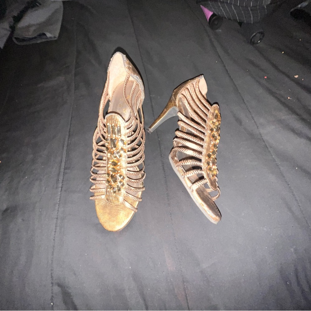 Elegant Gold Strappy Women's Heels